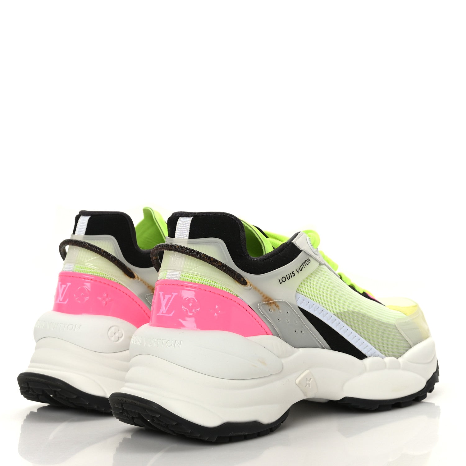 Louis Vuitton Mix Materials Suede Calfskin Run 55 Sneakers 36.5 Pink White Yellow 4 of 7