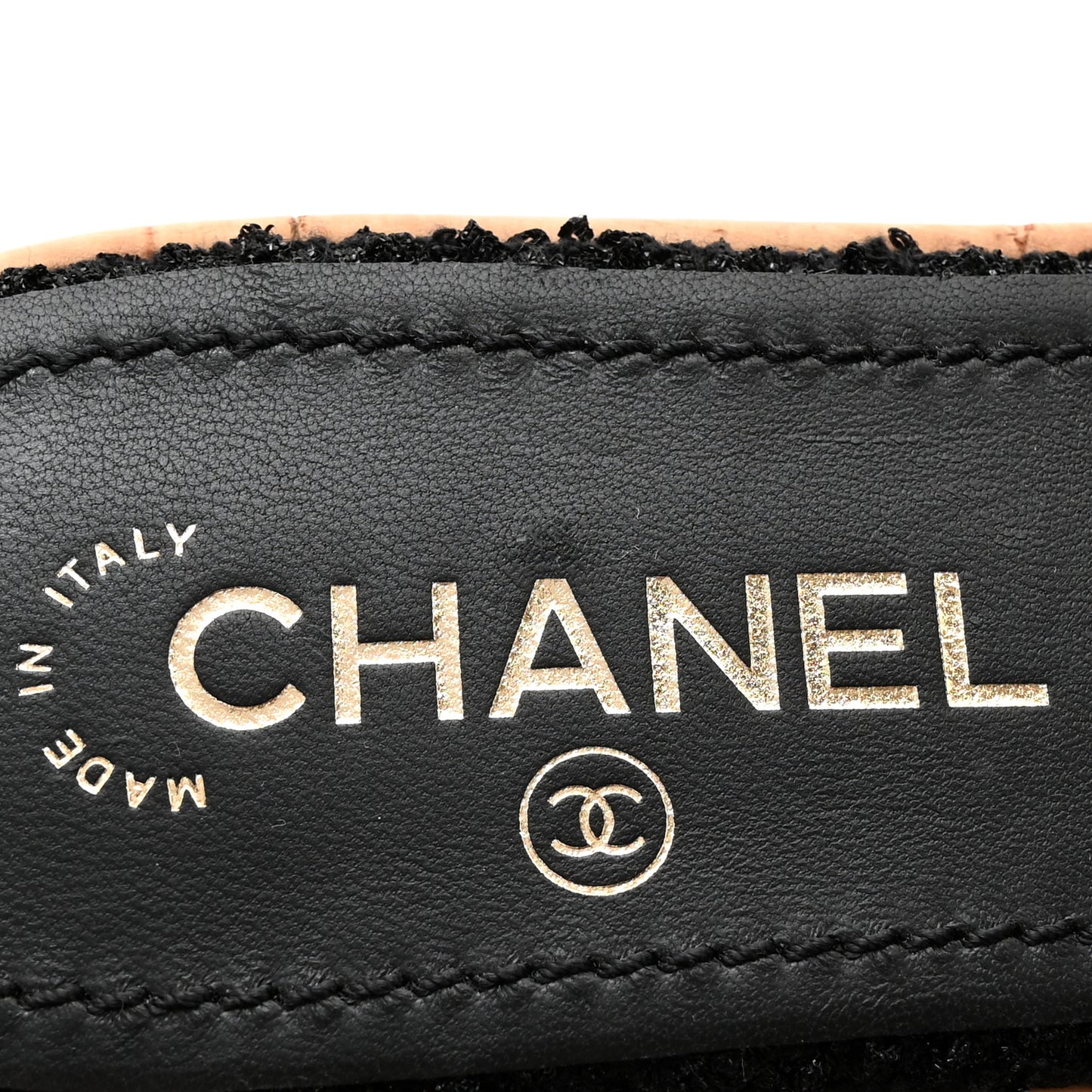 Tweed Cork CC Chain Mule Sandal 39 Black