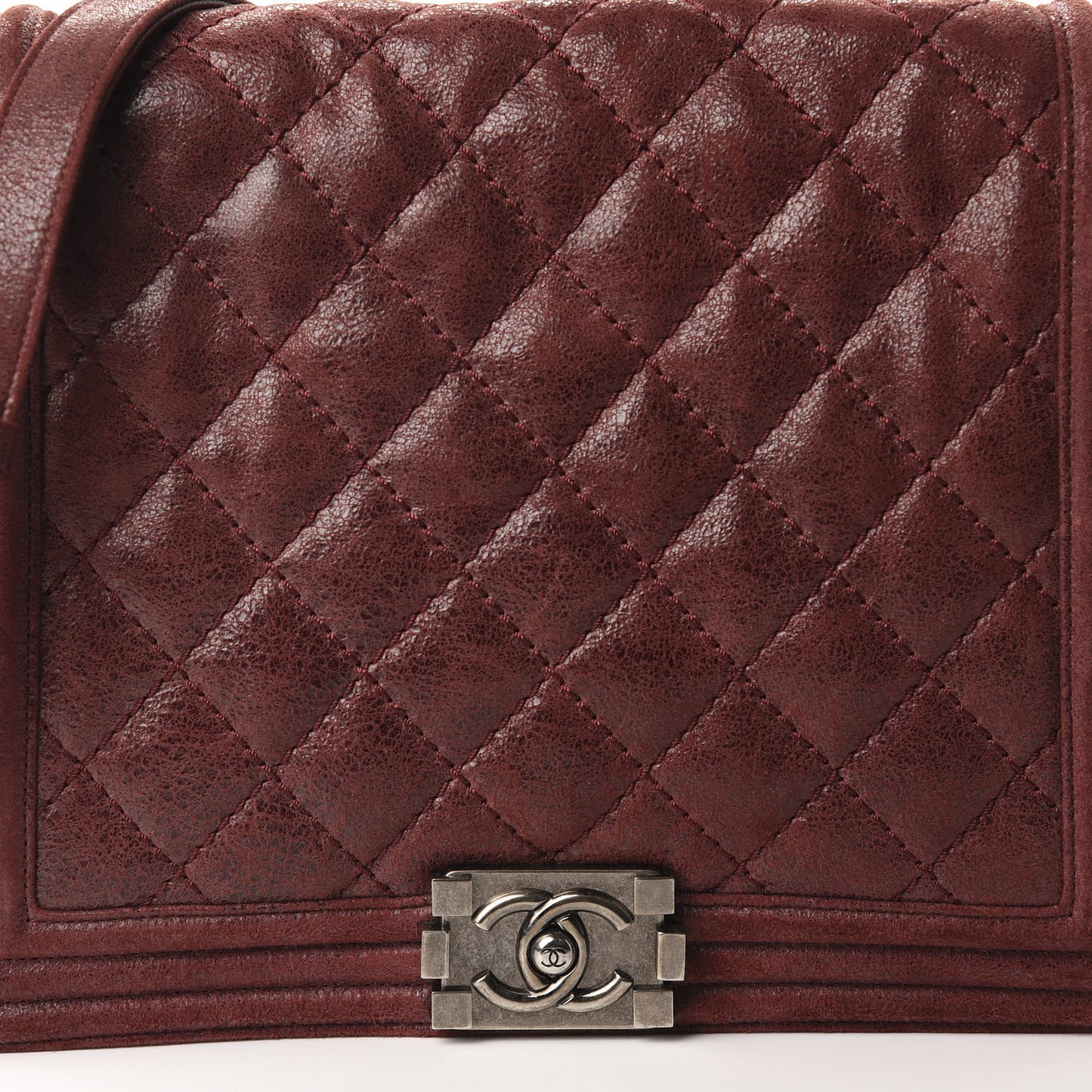 Iridescent Calfskin Quilted Medium Gentle Boy Flap Dark Red