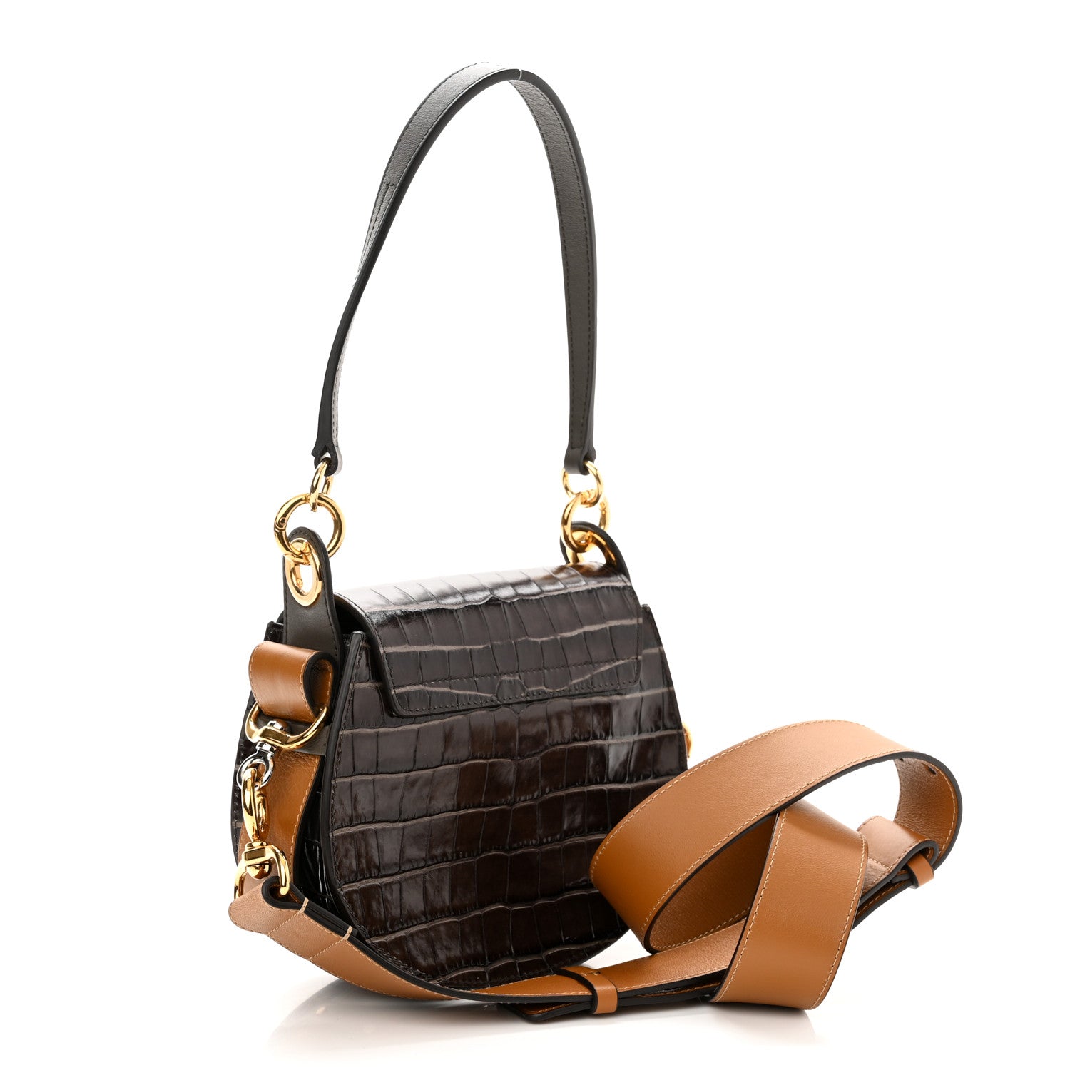Chloe Calfskin Crocodile Embossed Small Tess Bag Profound Brown 3 of 10