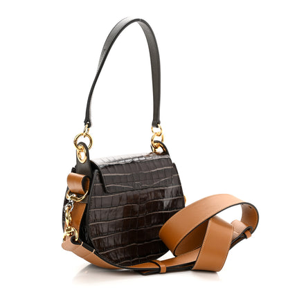 Chloe Calfskin Crocodile Embossed Small Tess Bag Profound Brown 3 of 10