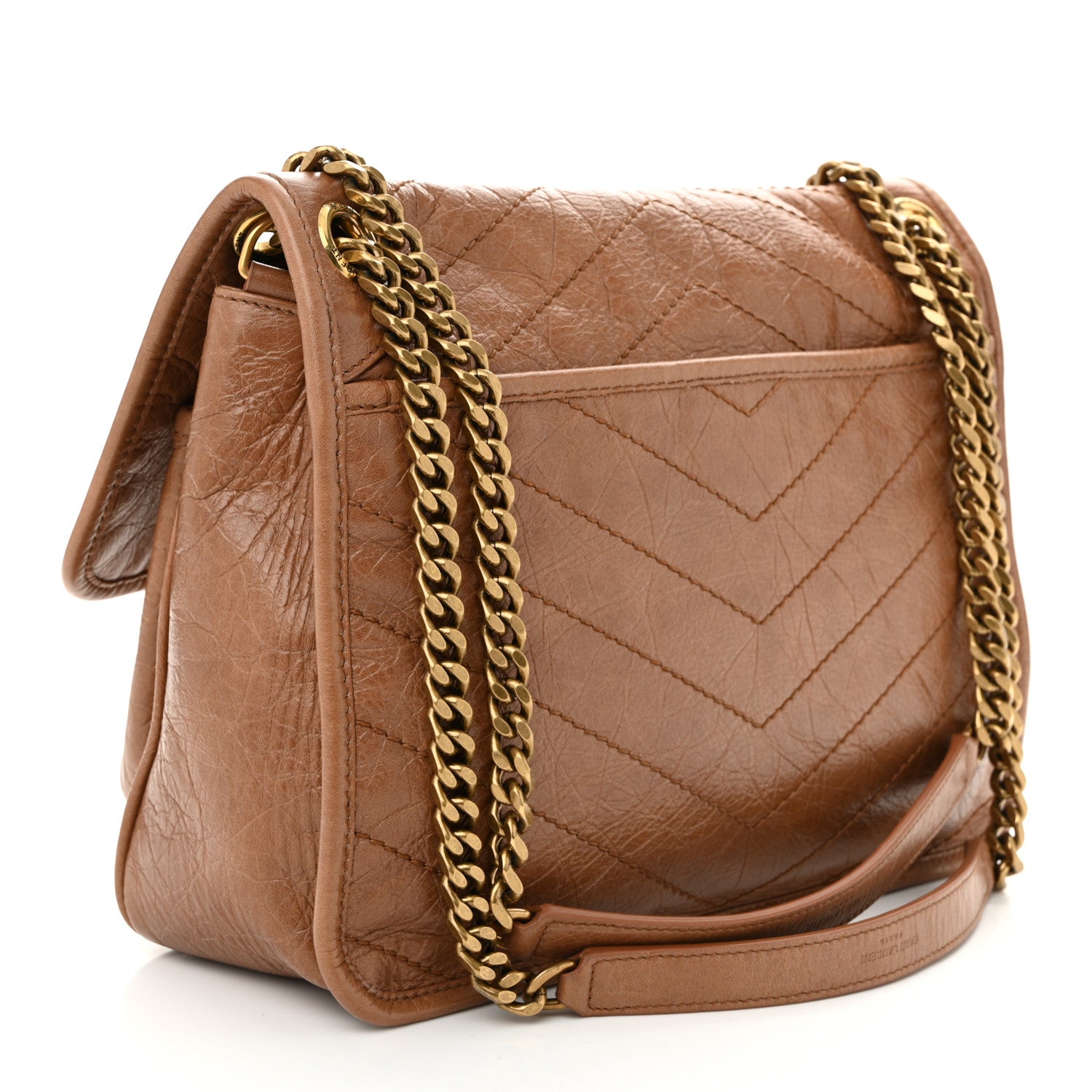Saint Laurent Crinkled Calfskin Matelasse Monogram Medium Niki Chain Satchel Caramel 3 of 11