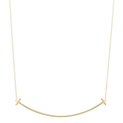 Tiffany 18K Yellow Gold Large T Smile Pendant Necklace 1 of 6