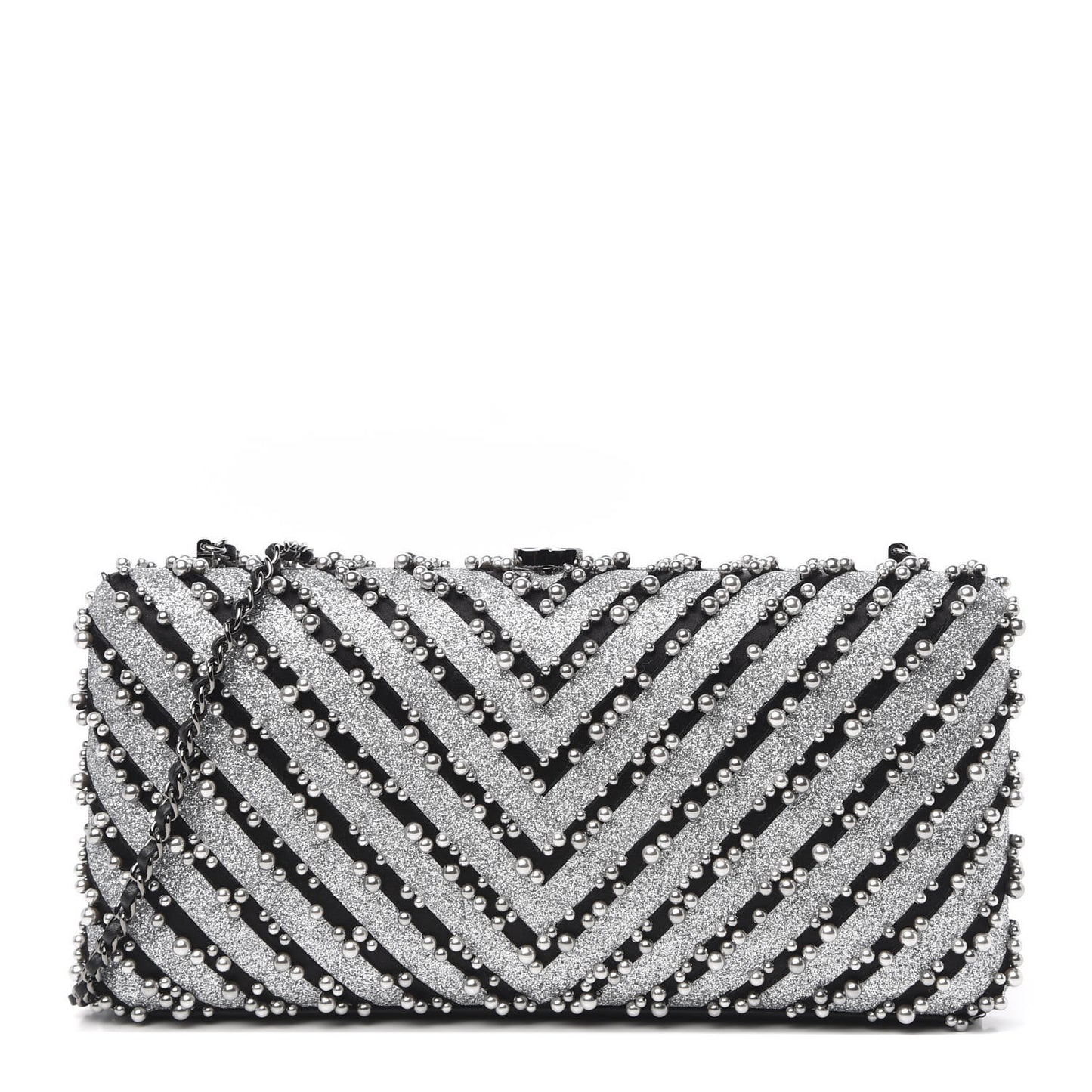 Mixed Fibers Pearl Evening Clutch Silver Black