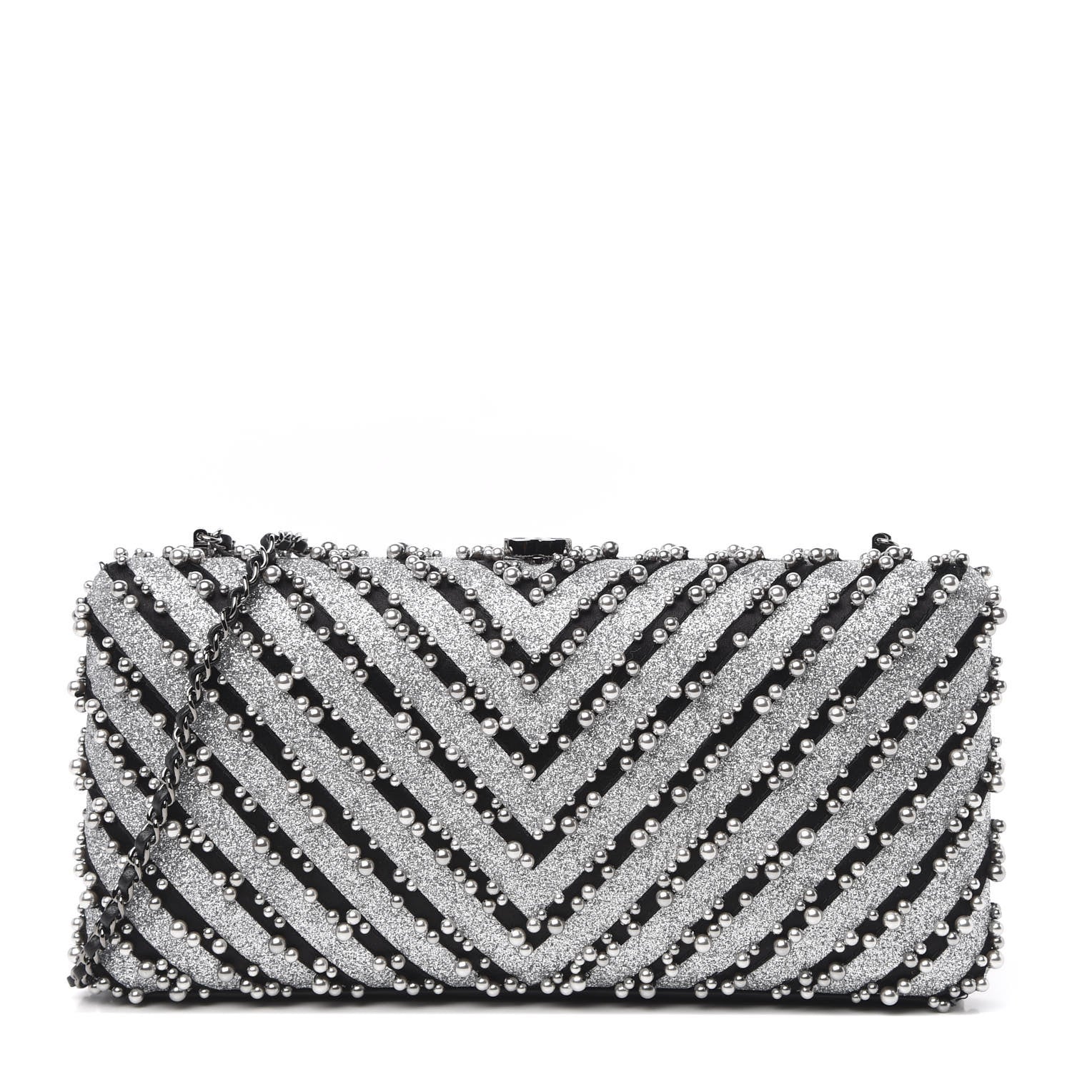 Chanel Mixed Fibers Pearl Evening Clutch Silver Black 1 of 11