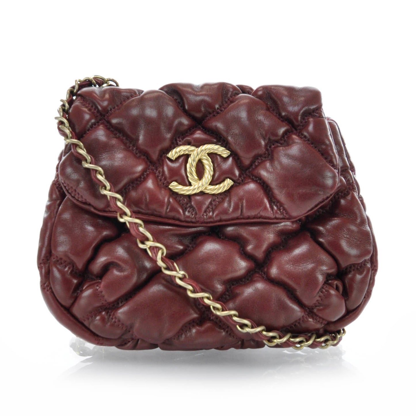 Lambskin Mini Bubble Quilt Flap Bordeaux