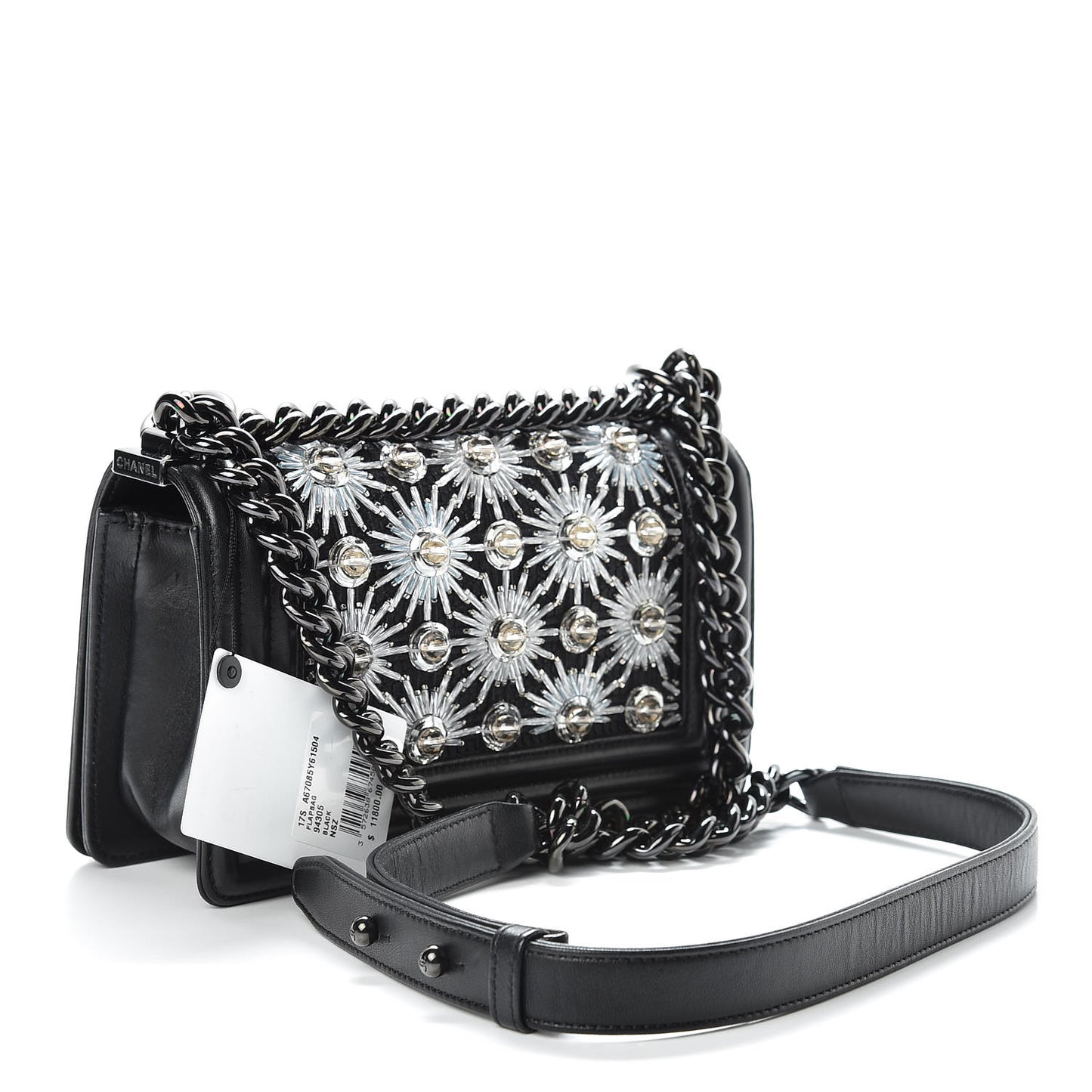 Lambskin Satin LED Metal Small Boy Flap Black
