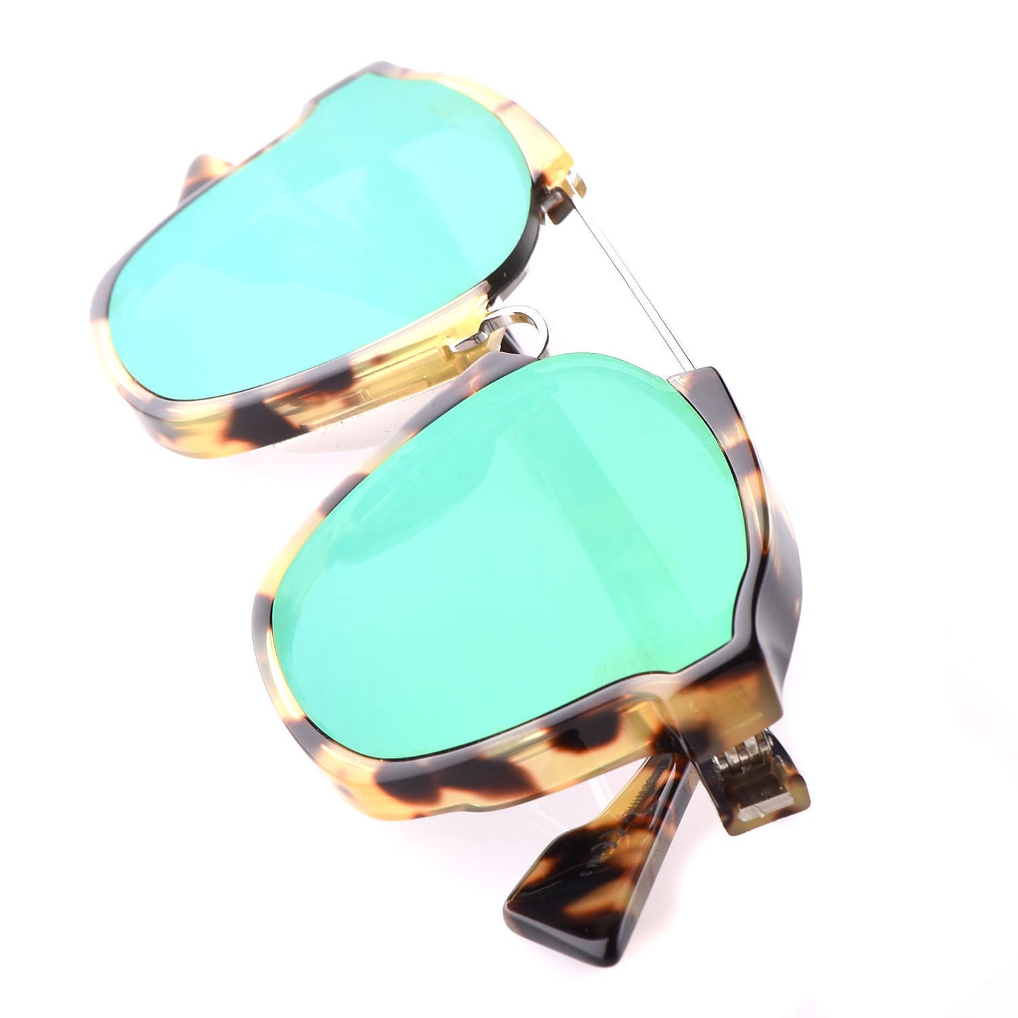 Abstract Square Mirrored Sunglasses Spotted Havana Green