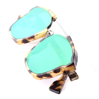 Christian Dior Abstract Square Mirrored Sunglasses Spotted Havana Green 8 of 9
