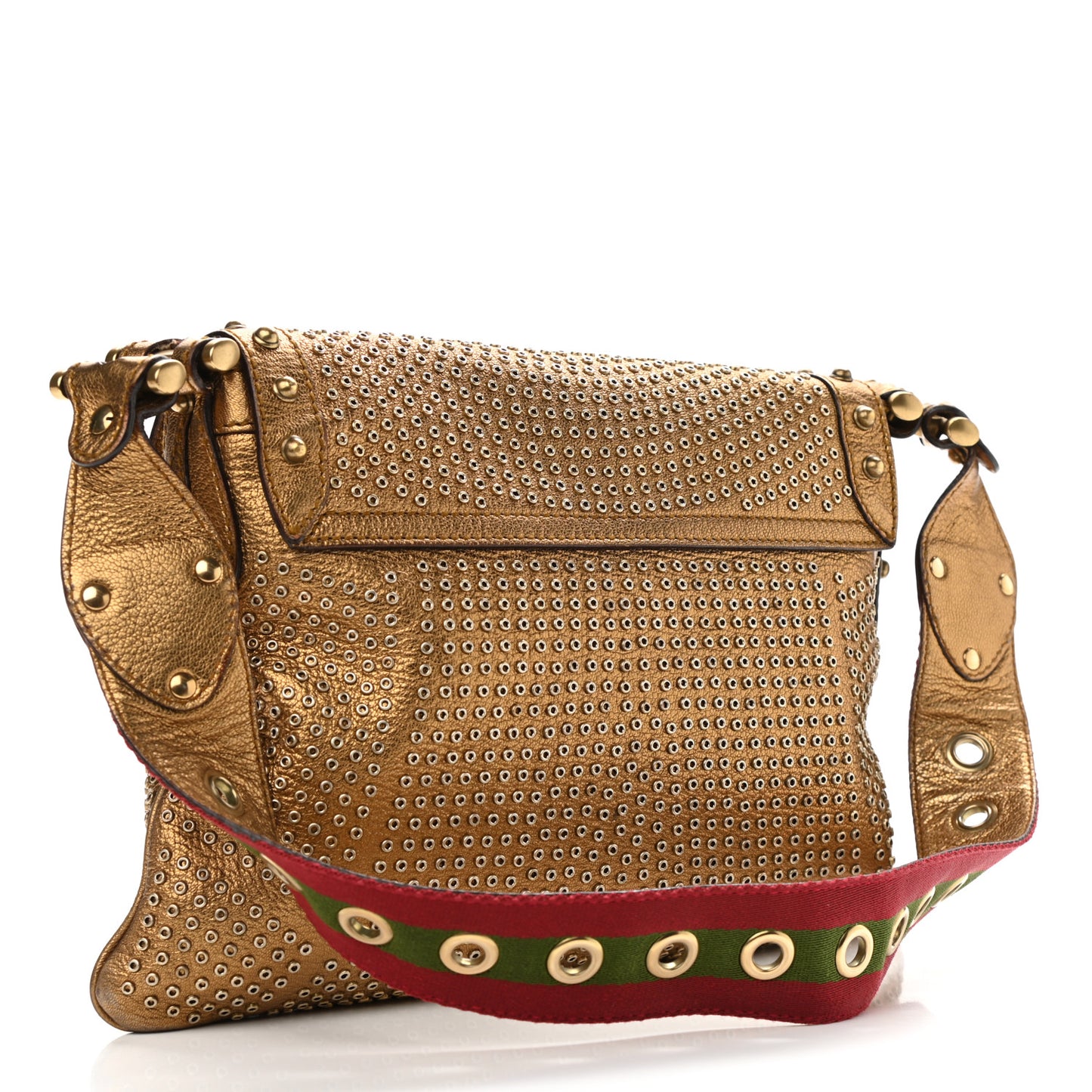 Calfskin Studded Pelham Flap Bag Gold