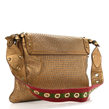 Gucci Calfskin Studded Pelham Flap Bag Gold 3 of 10