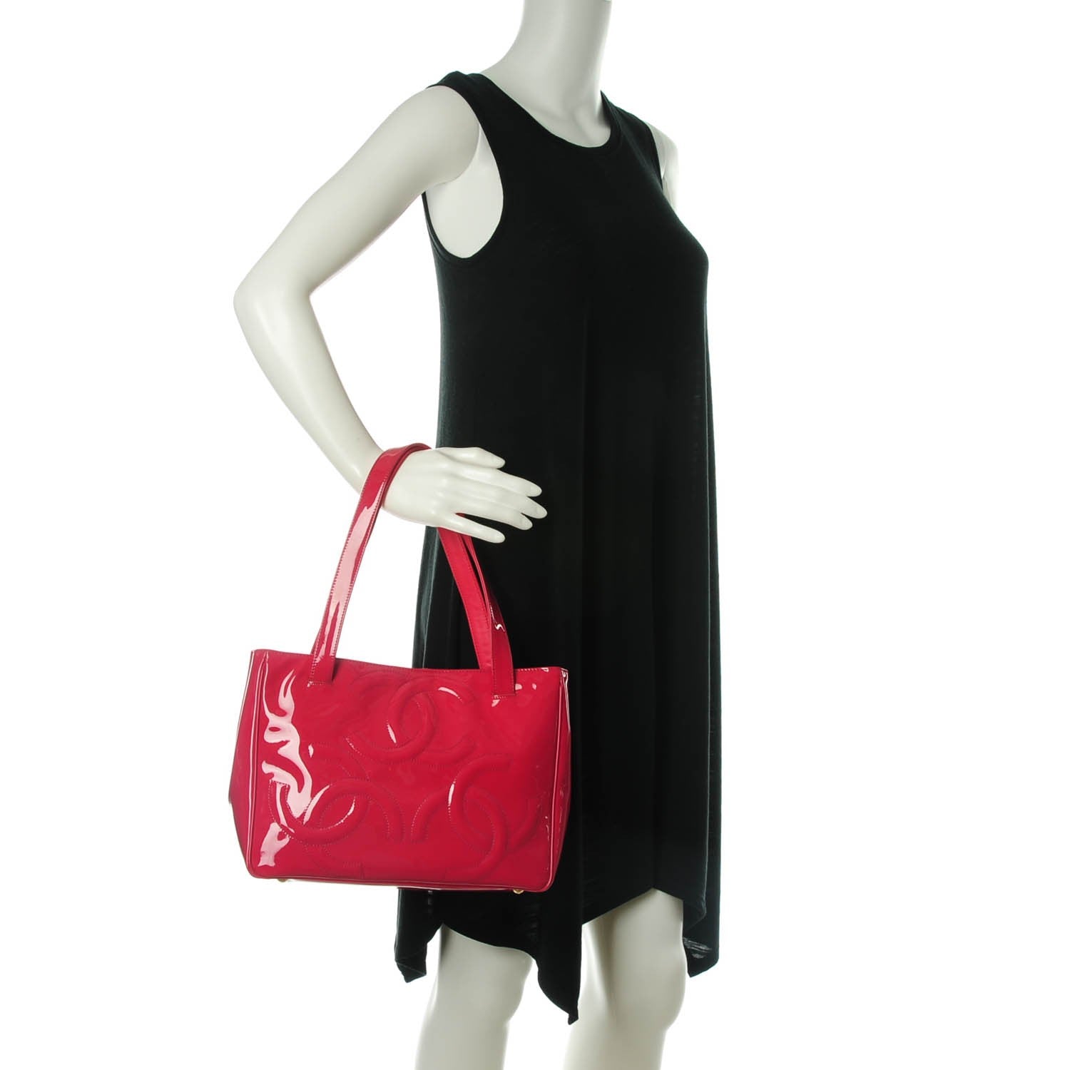 Chanel Patent CC Logo Tote Dark Pink 2 of 7