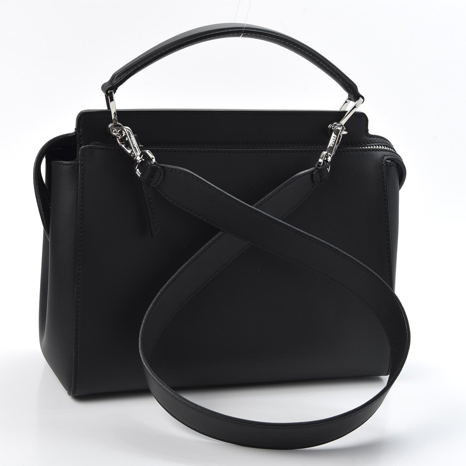Fendi Vitello Baltico Dolce Shiny Nappa Lace Up DotCom Satchel Black Blue 2 of 10