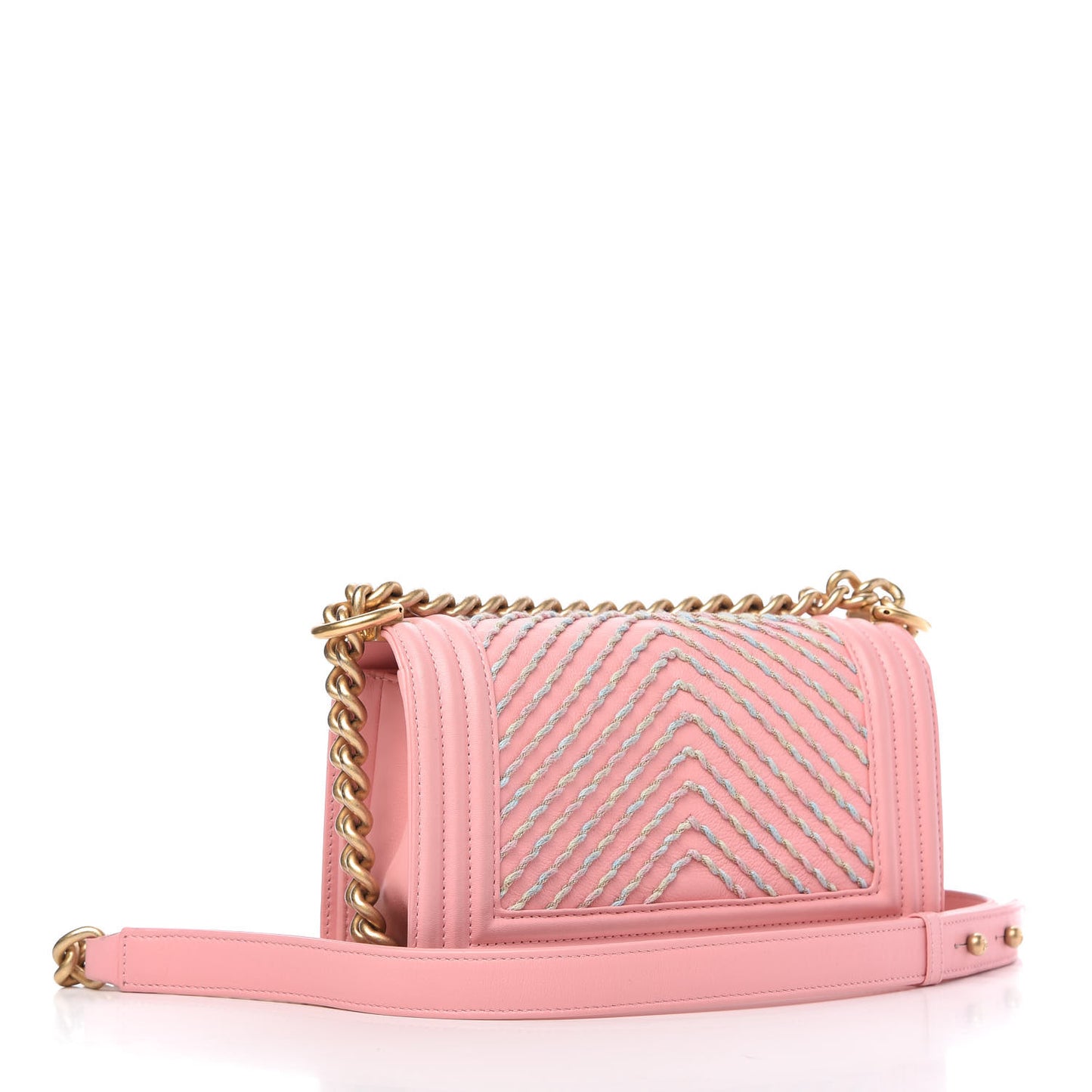 Calfskin Chevron Embroidered Small Boy Flap Pink