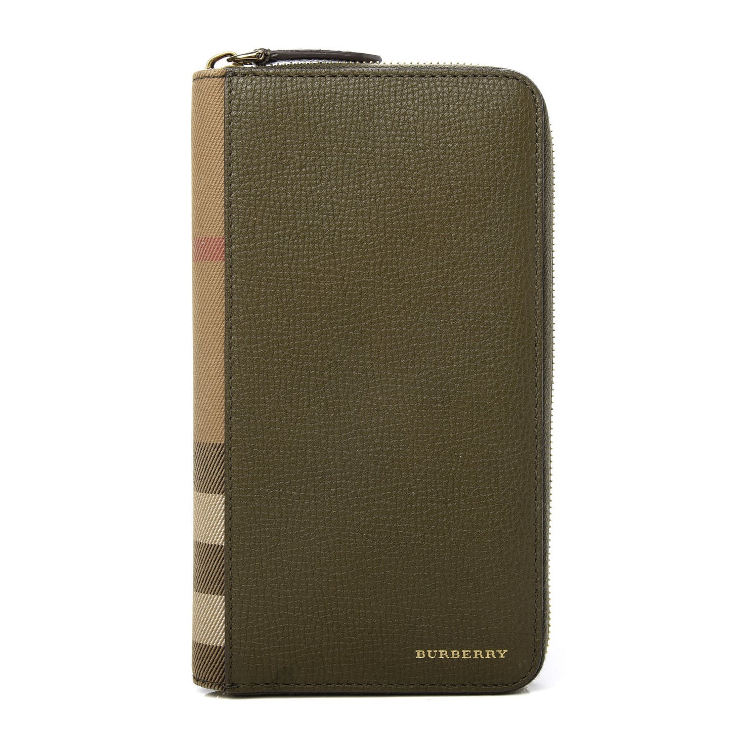 House Check Calfskin Renfrew Long Zip Around Wallet Green