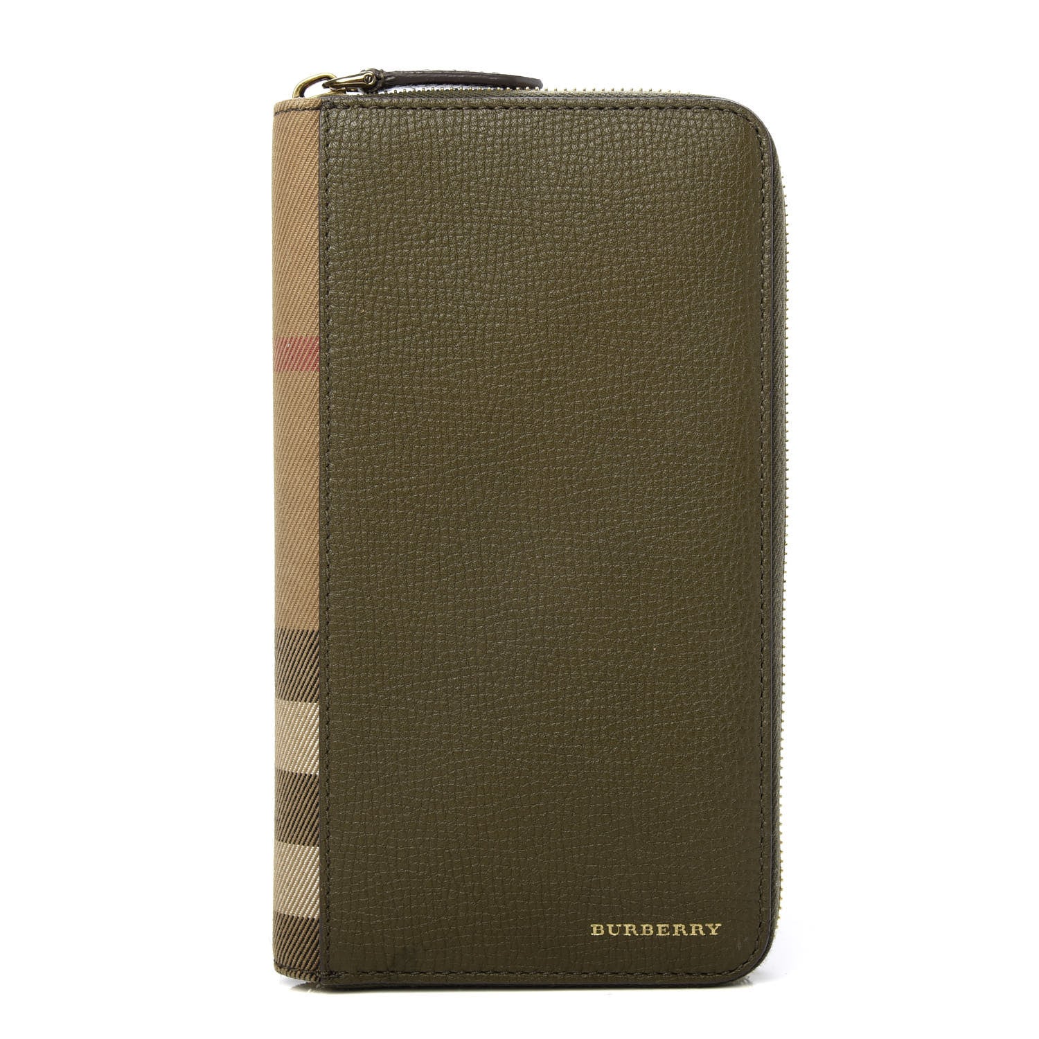 Burberry House Check Calfskin Renfrew Long Zip Around Wallet Green 1 of 7