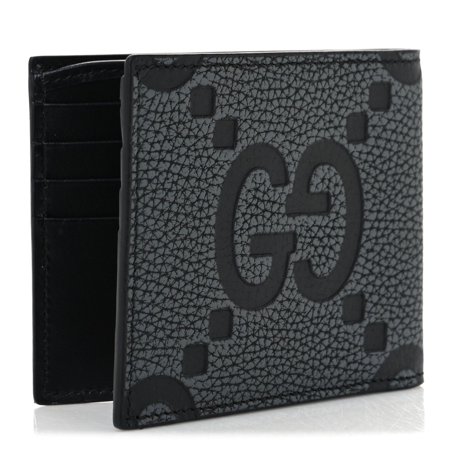 Piuma Calfskin Jumbo GG Embossed Wallet Dark Grey Black