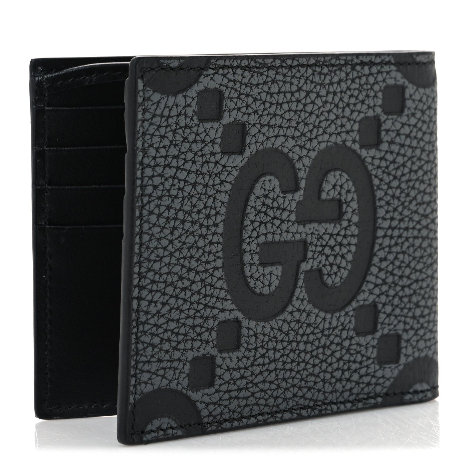 Gucci Piuma Calfskin Jumbo GG Embossed Wallet Dark Grey Black 3 of 7