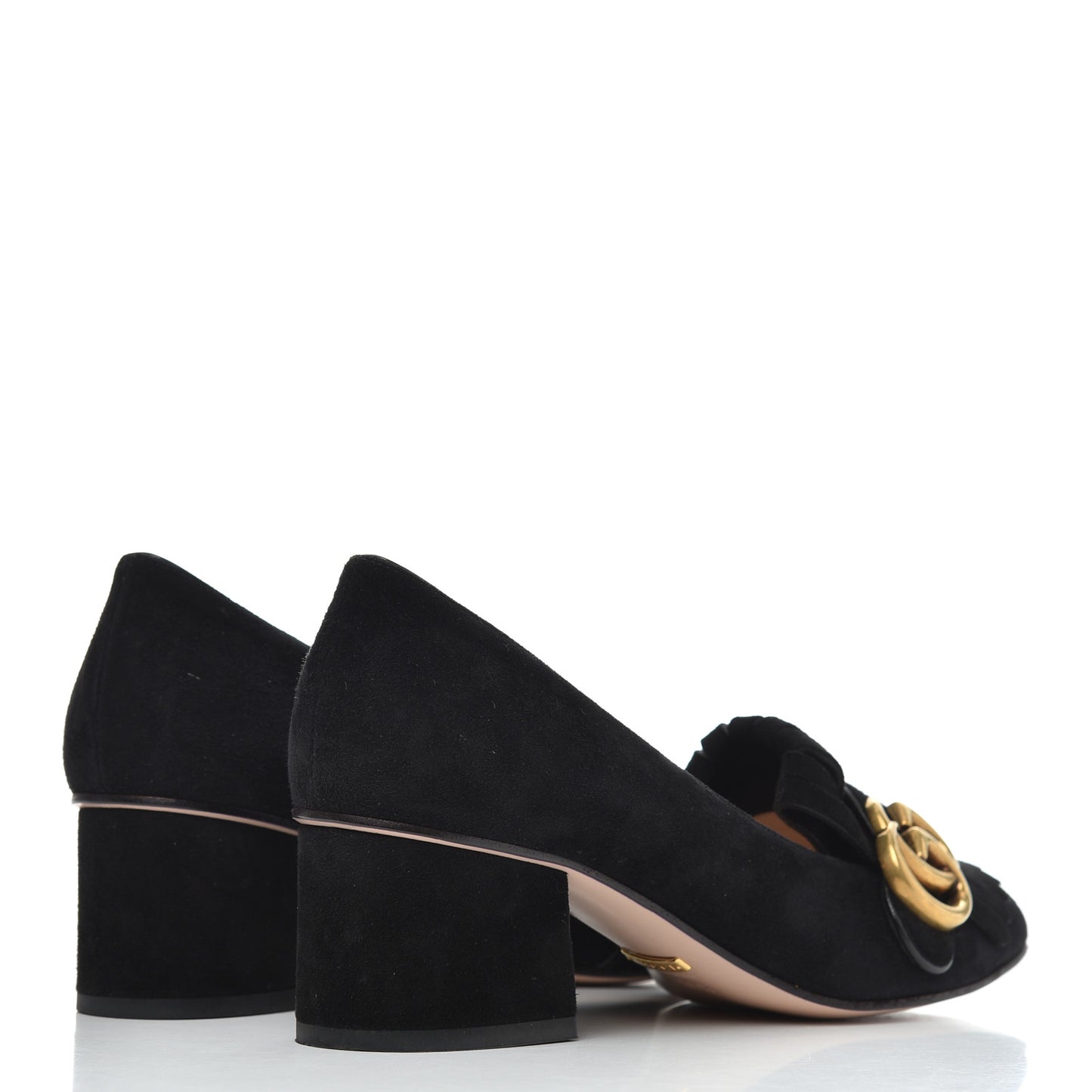 Kid Scamosciato GG Marmont Fringe 50mm Loafer Pumps 36.5 Black