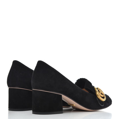 Gucci Kid Scamosciato GG Marmont Fringe 50mm Loafer Pumps 36.5 Black 4 of 20