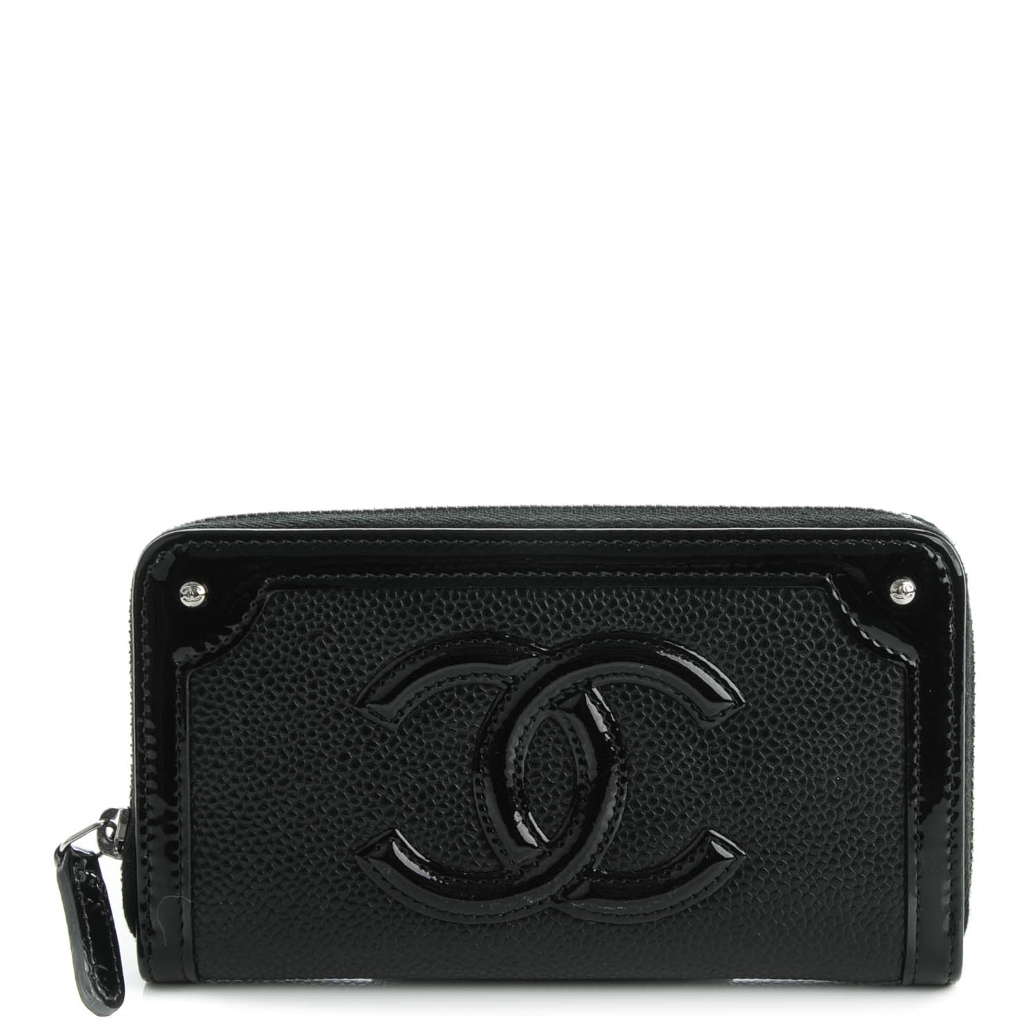 Chanel Caviar Patent Small CC Contour Zip Around Wallet Black 1 of 8