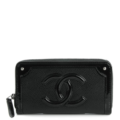 Chanel Caviar Patent Small CC Contour Zip Around Wallet Black 1 of 8