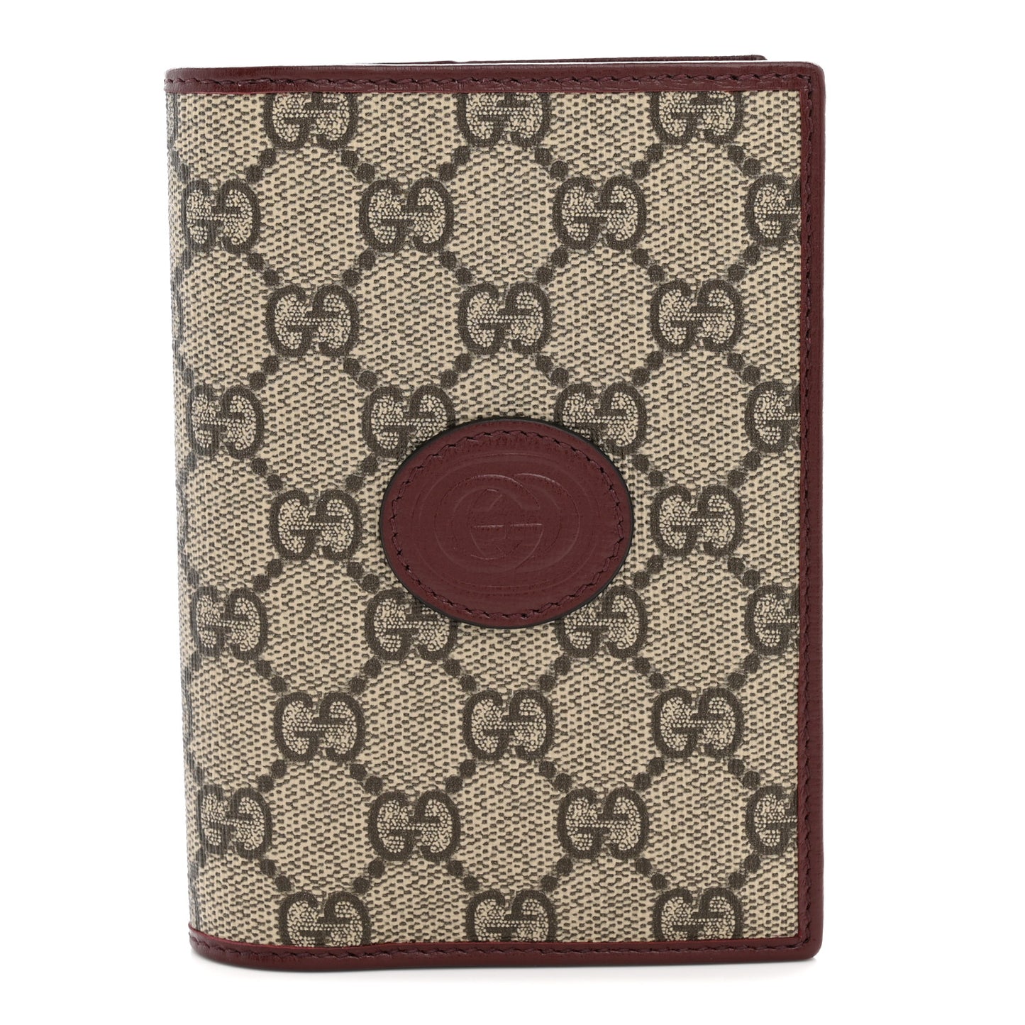 GG Supreme Monogram Azalea Calfskin Retro Interlocking G Passport Case Beige Red