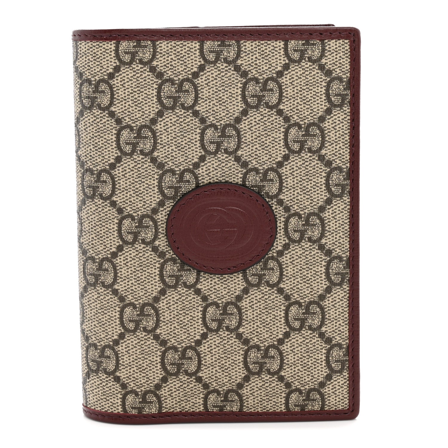 Gucci GG Supreme Monogram Azalea Calfskin Retro Interlocking G Passport Case Beige Red 1 of 8