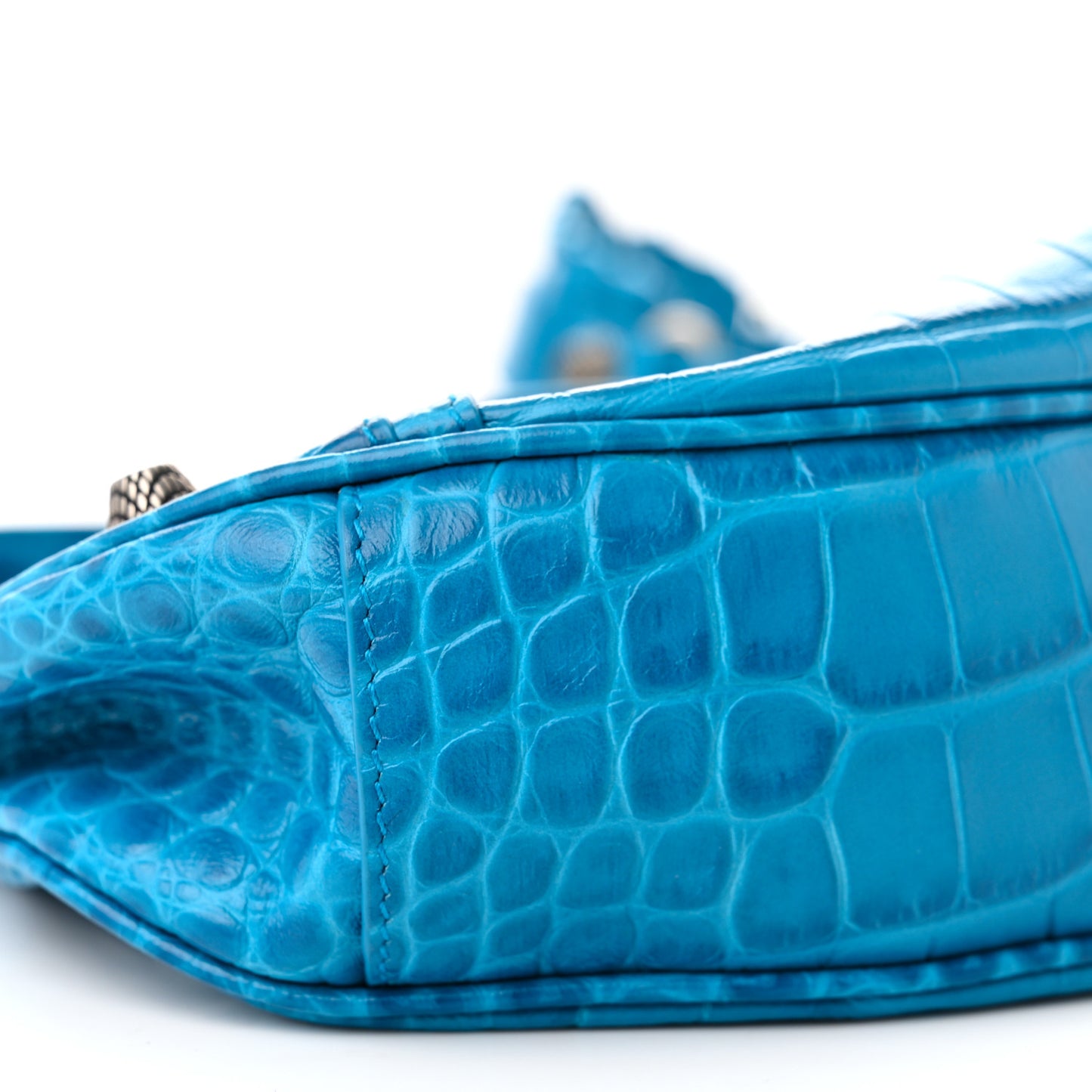 Extra Supple Calfskin Crocodile Embossed Le Cagole Shoulder Bag XS Turquoise