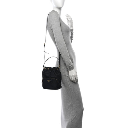 Prada Nylon Vela Saffiano Mini Bucket Crossbody Bag Black 2 of 10