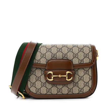 Gucci GG Supreme Monogram Azalea Calfskin Web Mini Horsebit 1955 Shoulder Bag Beige Ebony Brown Sugar 1 of 11