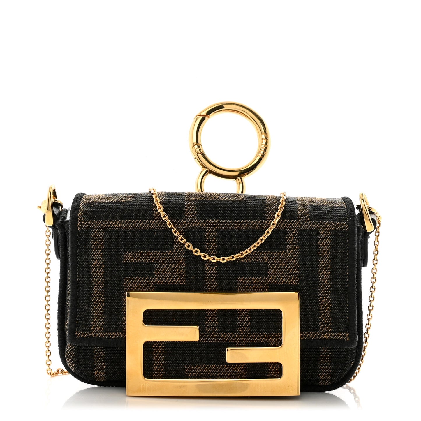 Fabric Jacquard FF 1974 Nano Baguette Charm Tobacco Moro Black