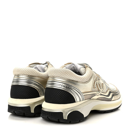 Chanel Fabric Laminated Calfskin Stretch CC Sneakers 39.5 White Gold Silver 5 of 10