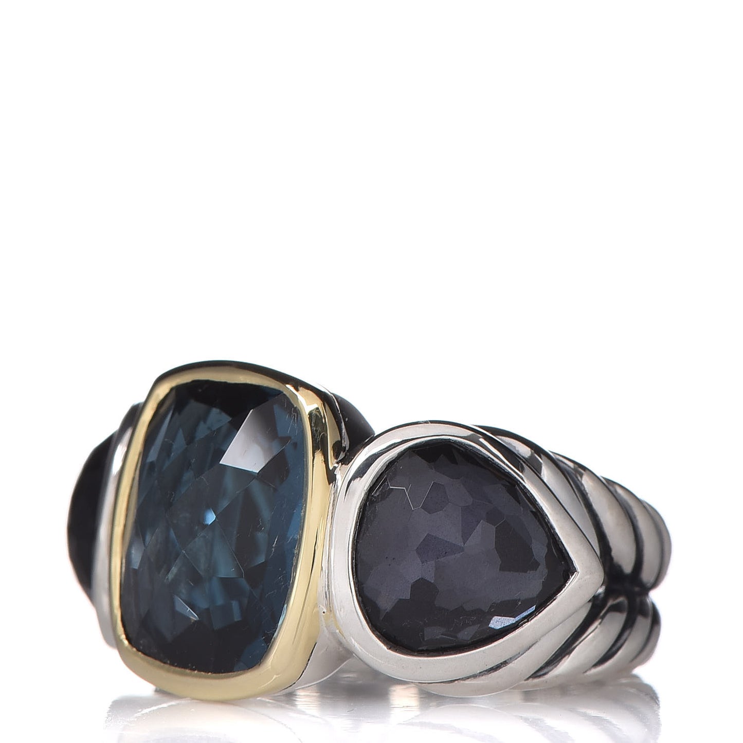 Sterling Silver 18K Yellow Gold Hampton Blue Topaz Black Orchid Cable Cocktail Ring 49 5