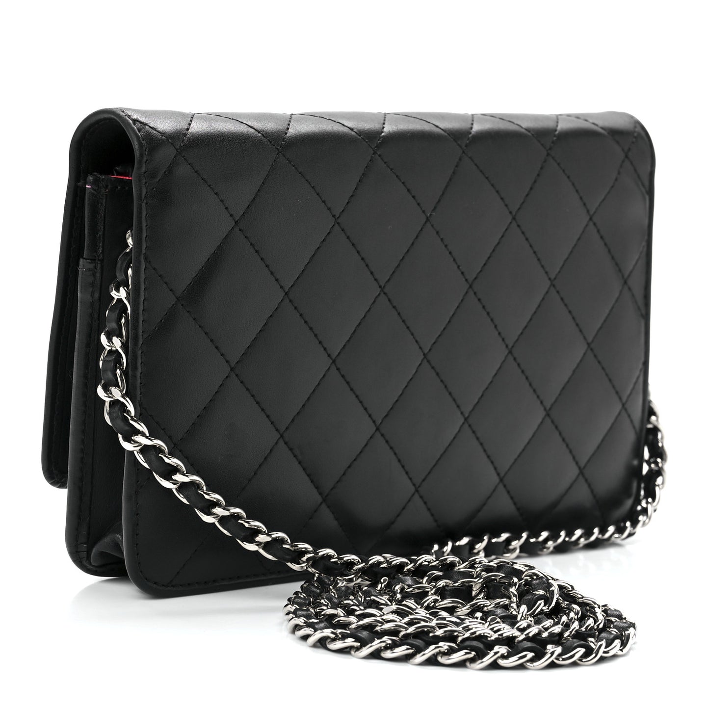 Calfskin Quilted Cambon Wallet On Chain WOC Black