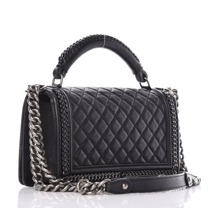 Chanel Calfskin Quilted Medium Boy Top Handle Flap Black 3 of 12