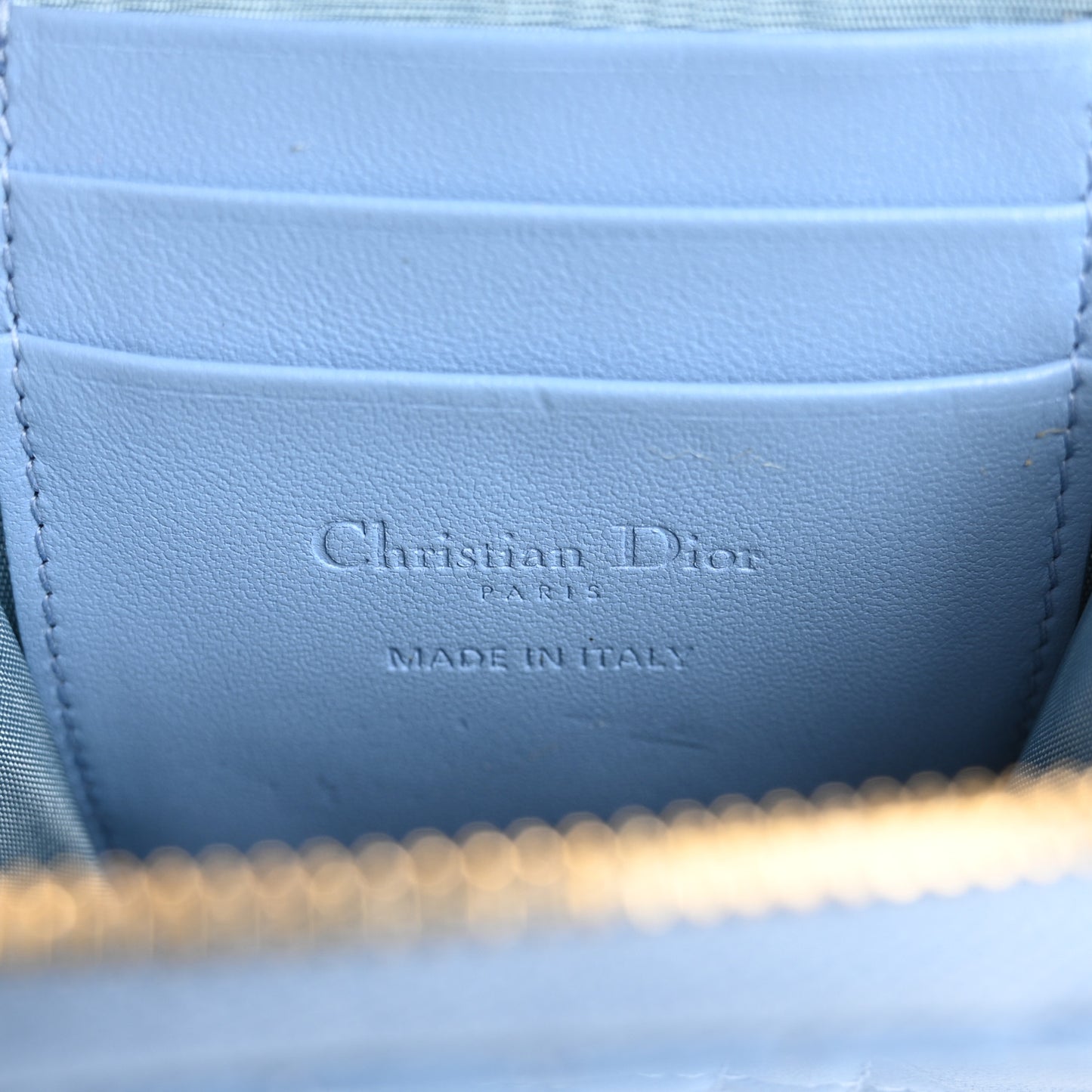 Lambskin Cannage Lady Dior Phone Holder Denim Blue