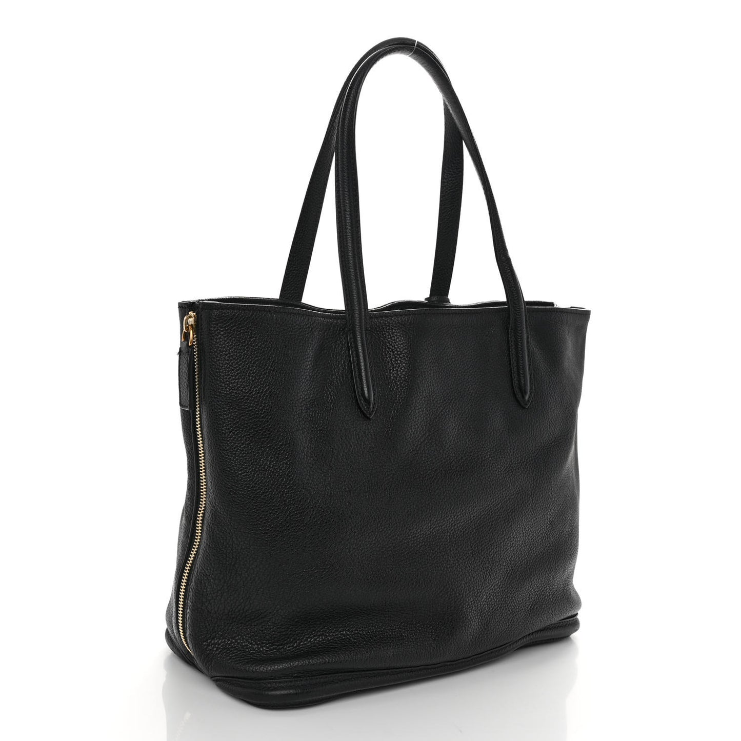Pebbled Calfskin Skull Padlock Tote Black