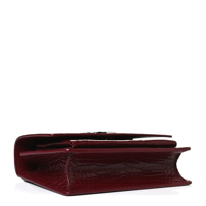 Saint Laurent Calfskin Crocodile Embossed Monogram Sunset Chain Wallet Palissandre 4 of 13