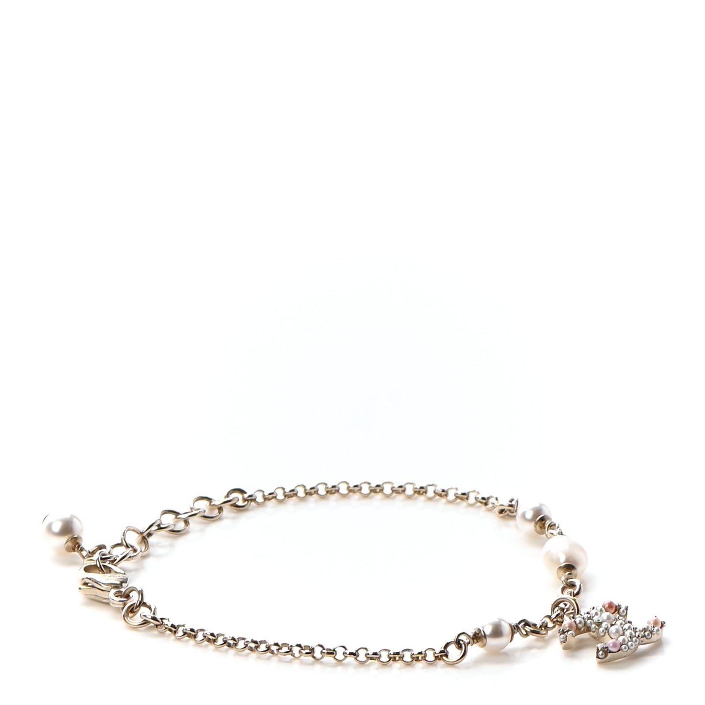 Pearl Crystal CC Charm Bracelet Light Gold Pink