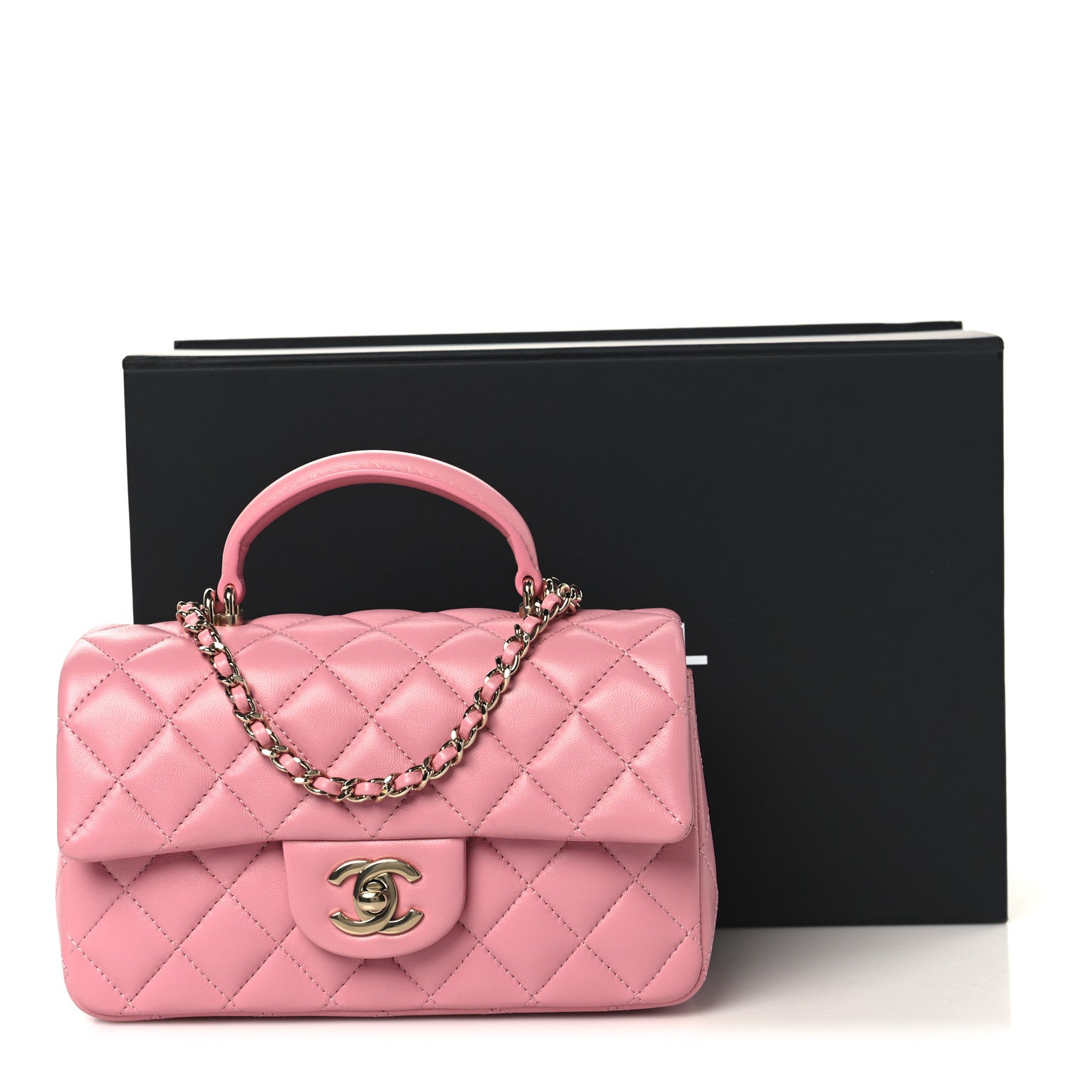 Chanel Lambskin Quilted Mini Top Handle Rectangular Flap Pink 11 of 11