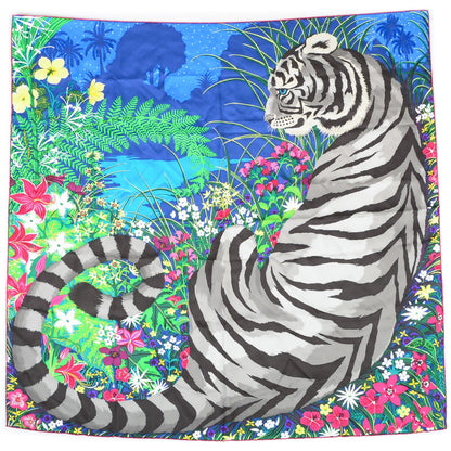 Hermes Silk Tyger Tyger Scarf 90 Bleu Vert Gris 2 of 7