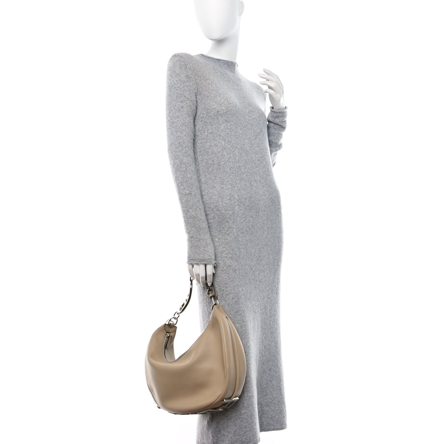 Vitello Grace Matte Metal Handle Medium Fendigraphy Hobo Bag Beige Amido