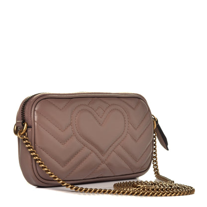 Gucci Calfskin Matelasse Mini GG Marmont Chain Crossbody Bag Porcelain Rose 3 of 9