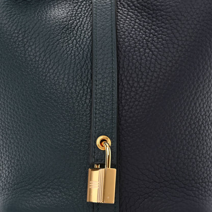 Hermes Taurillon Clemence Casaque Picotin Lock 18 PM Bleu Nuit Vert Bosphore 8 of 11