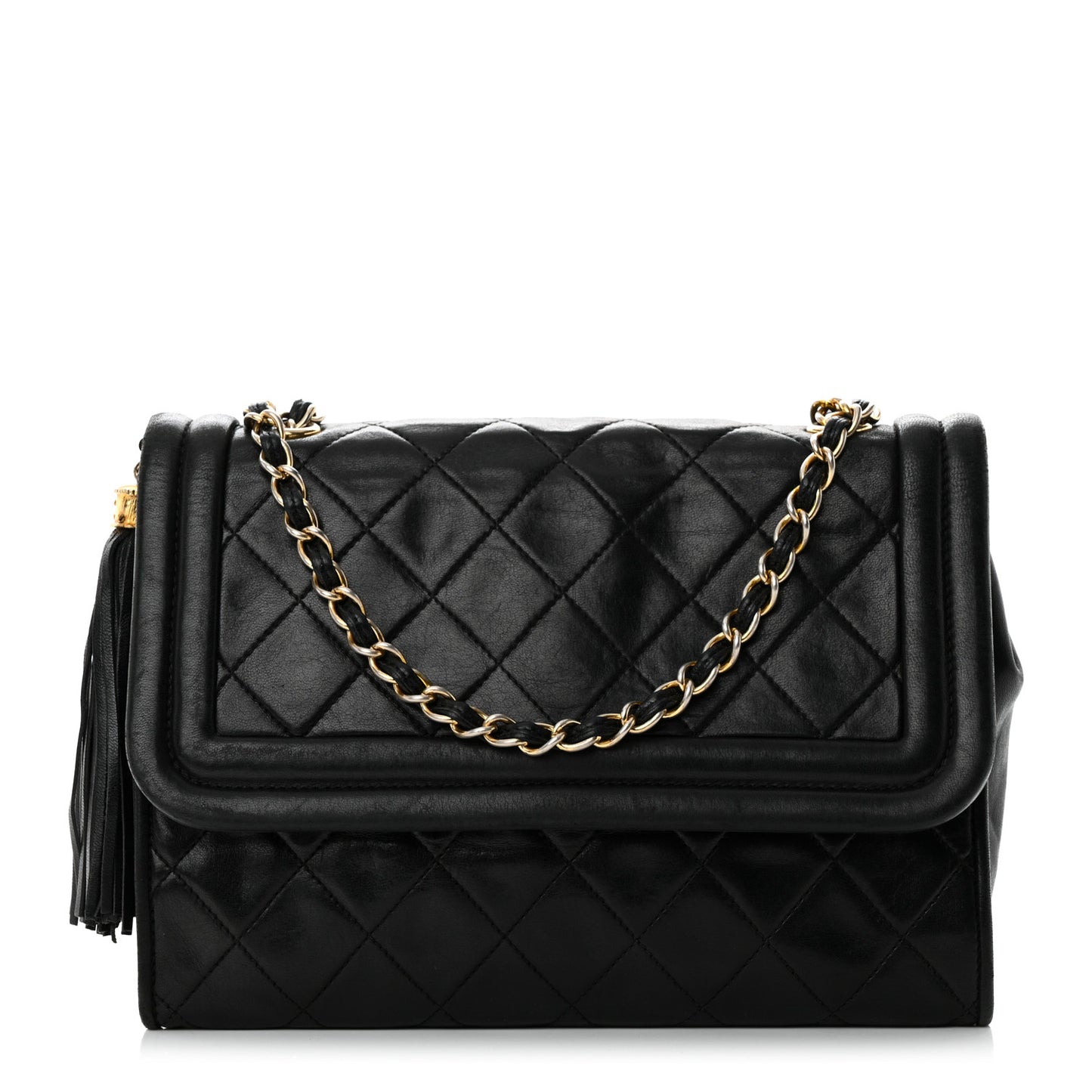 Lambskin Quilted Tassel Flap Black