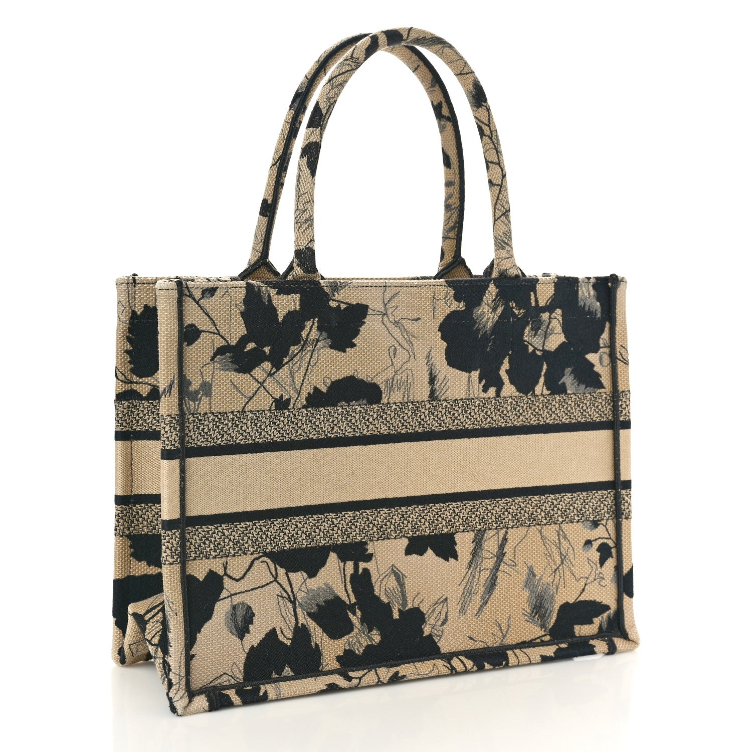 Christian Dior Canvas Embroidered Medium Fleurs Mystiques Book Tote Black Beige 3 of 11