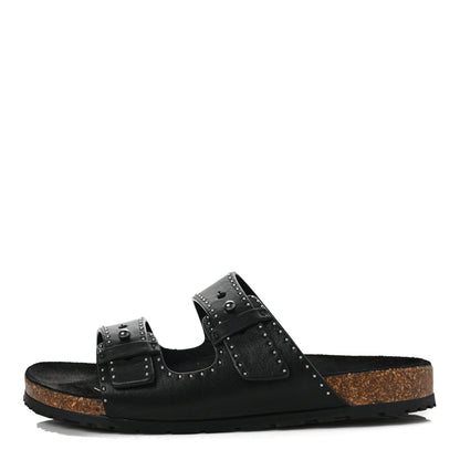 Saint Laurent Calfskin Studded Jimmy Cross Slides 39.5 Black 1 of 8