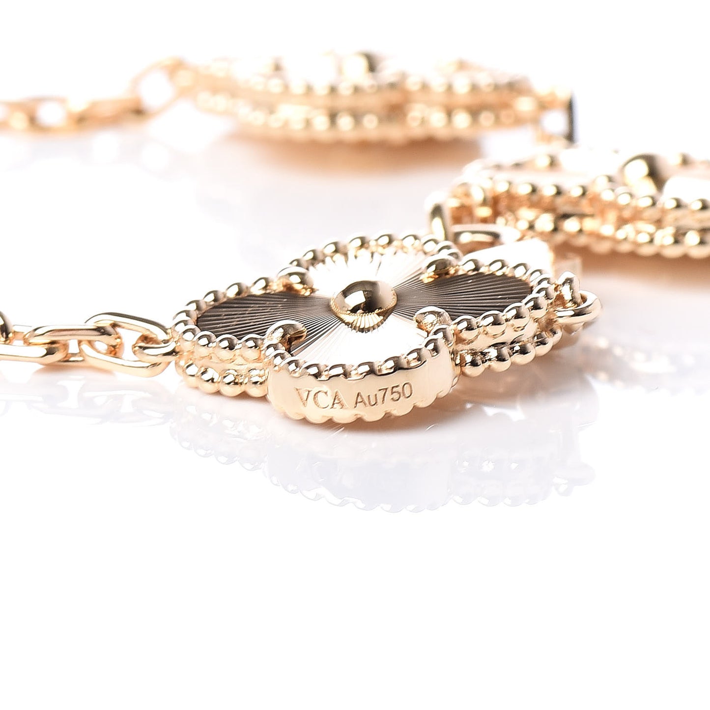 18K Yellow Gold 5 Motifs Guilloche Vintage Alhambra Bracelet
