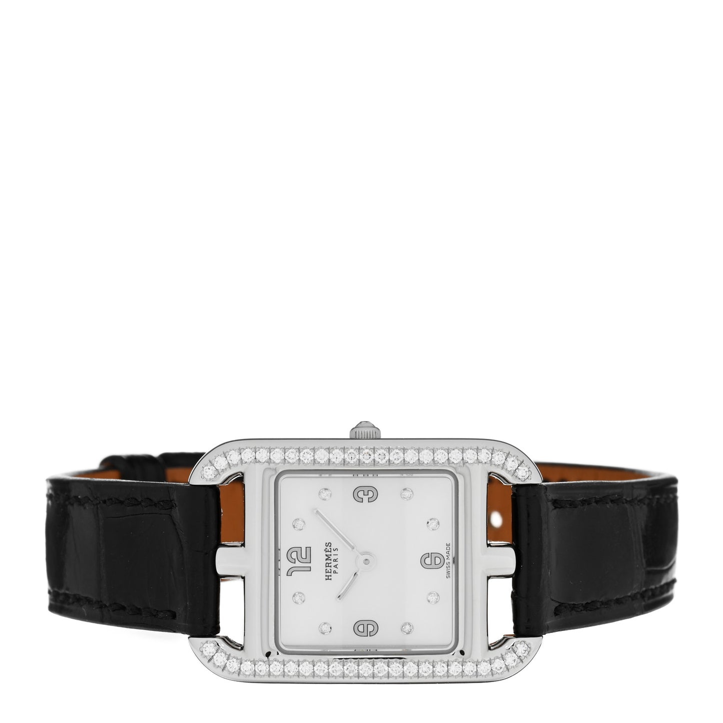 Stainless Steel Alligator Diamond Bezel Mother of Pearl 23mm Cape Cod Quartz Watch Noir